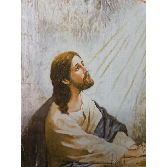 Vintage Jesus Print Praying At The Garden Of Gethsemane Gold Frame 16 X 12 - Picture 6 of 16